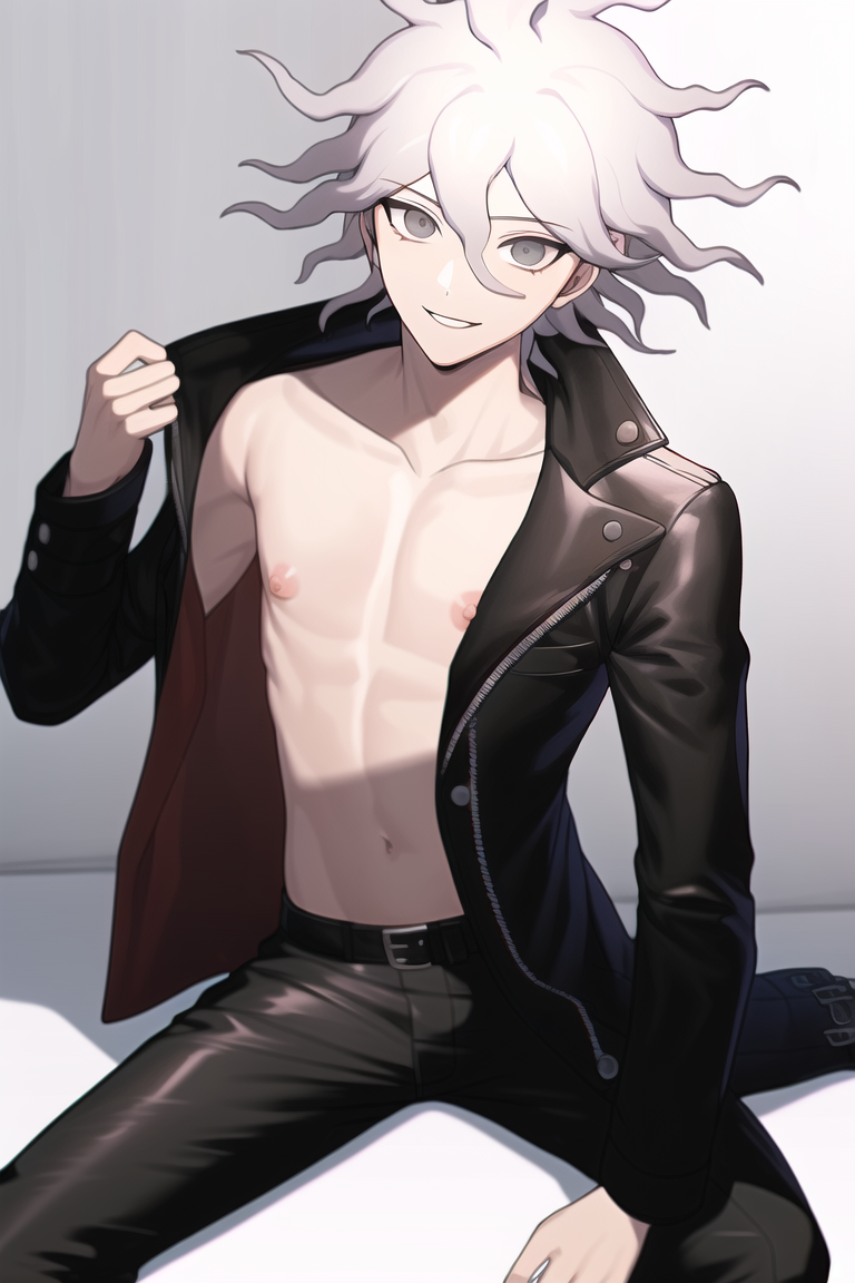 Rule 34 – 1boy 2:3 ai generated belt clothing danganronpa danganronpa 2: goodbye despair erect nipples eyebrows visible through hair grey eyes grey hair hair between eyes highres jacket leather leather jacket looking at viewer male male only matching hair/eyes nagito komaeda nai diffusion navel nipples no shirt open clothes open jacket open mouth pants shadow smile smirk solo spiky hair stable diffusion teeth undressing | 6792019