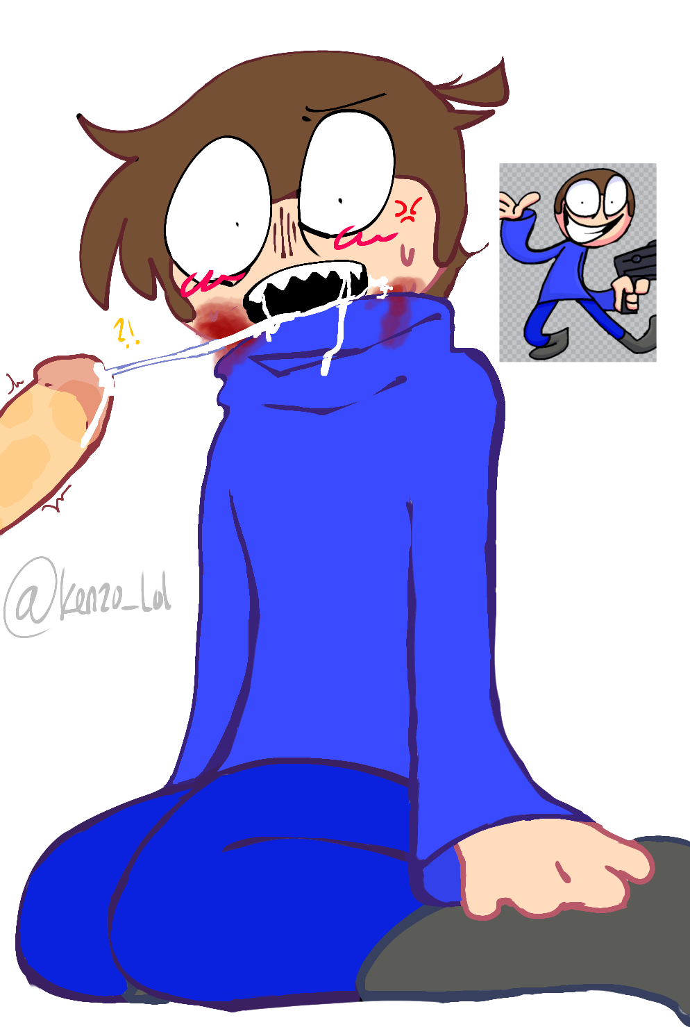 Rule 34 – 1boy after deepthroat angry balls blood on face blush lines brown hair cum cum in mouth dave (moldygh) dave and bambi mod dick digital media (artwork) disembodied penis kenzo lol looking at viewer open mouth oral sharp teeth short hair simple background sit sitting white background | 6835882