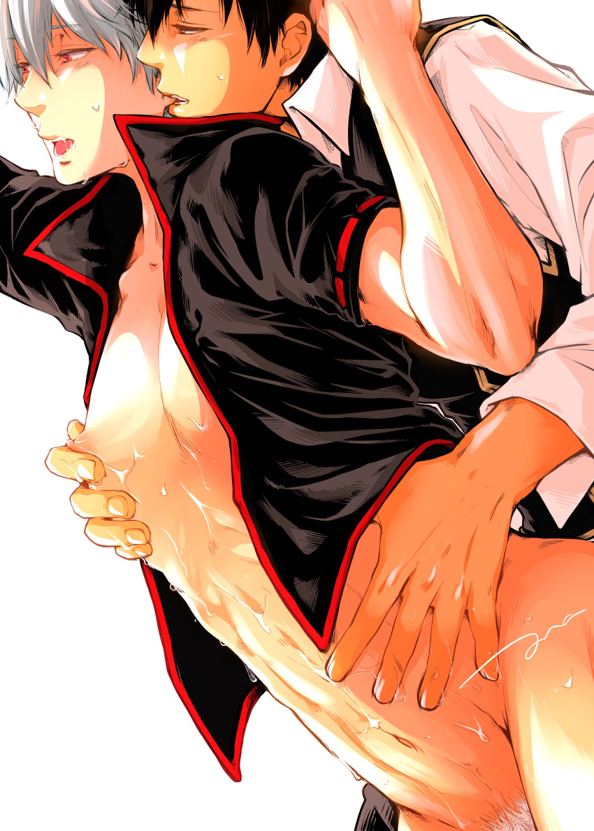 Rule 34 – 2boys anal anal sex black hair blush bottomless clothed sex from behind gay gintama gintoki sakata groping groping from behind hi res hijikata toshiro holding waist implied anal implied sex male male only male pubic hair nipple pinch nipple tweak open mouth open shirt partially clothed pec grasp popped collar praton0904 pubic hair peek sweat toned toned male white hair yaoi | 6733010