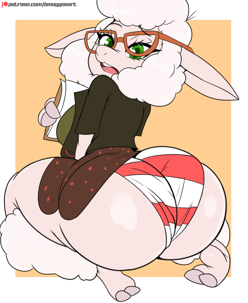 Rule 34 – 1girls anthro ass big ass bmayneart breasts clipboard clothing dawn bellwether glasses green eyes huge ass kneeling looking at viewer looking back on knees panties sheep shimapan skirt striped panties thick thighs wool zootopia | 6102611