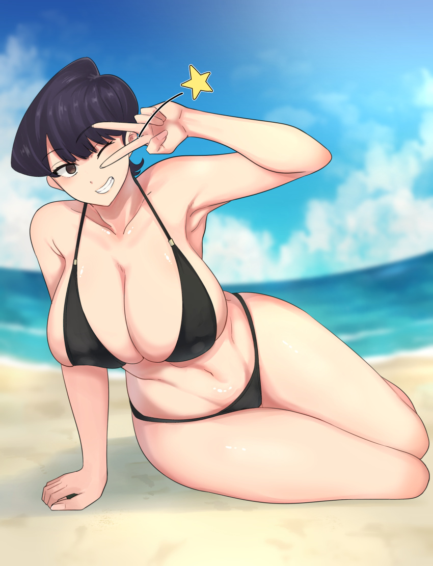 Rule 34 – 1girls 2022 amakara shami arm up beach belly big breasts bikini black bikini black bikini bottom black bikini top breasts brown eyes cleavage eyebrows visible through hair female female only komi-san wa komyushou desu komi shuuko light-skinned female light skin mature mature female milf navel one eye closed peace sign purple hair short hair smile smiling solo thick thighs thighs v sign | 6692375