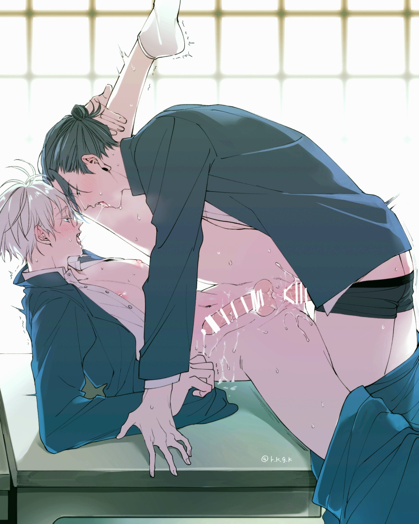 Rule 34 – 2boys albino bottomless classroom clothed sex clothing drooling erect nipples erection feet up gay gay sex jujutsu kaisen leg up long eyelashes male/male male focus male penetrated male penetrating male penetrating male on desk penetration penis satoru gojo school uniform submissive submissive male suguru geto tentacle testicles tongue toungue out twink yaoi | 6487692