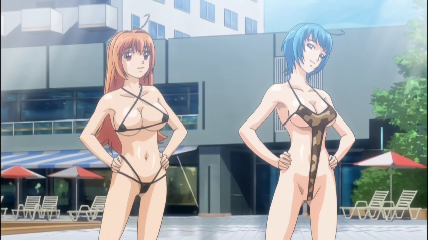 Rule 34 – 2girls bikini competition black string bikini blue eyes blue hair brown eyes brown hair haramasete seiryuu-kun! light-skinned female long hair orange eyes orange hair pale-skinned female screencap screenshot short hair string bikini swimsuit competition swimwear competition | 4895065