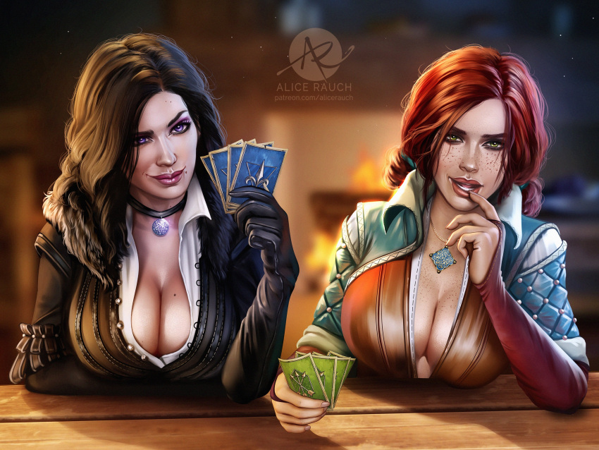 Rule 34 – 2girls 3d alice rauch card cards cd projekt red detailed background female looking at viewer playing card the witcher the witcher (series) the witcher 3: wild hunt triss merigold yennefer | 6763582