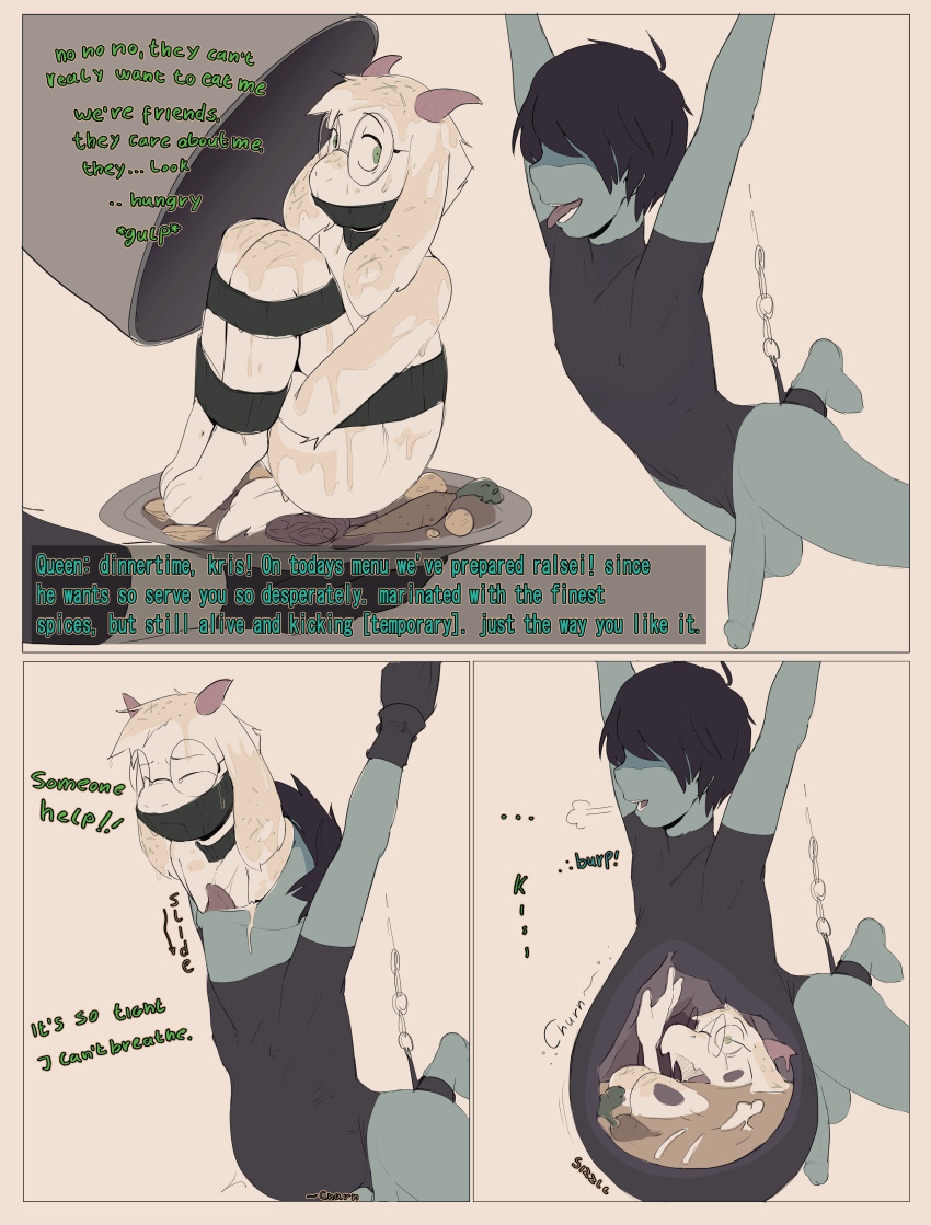 Rule 34 – absurd res anthro arms tied balls begging for mercy belly big belly big penis bodily fluids bondage bondage border bound bovid brown border caprine clothing cooking cuff (restraint) death deltarune dialogue digestion digestion noises digestive fluids digital media (artwork) duo english text erection eyewear fatal vore food food fetish food play forced fur genital fluids genitals girly glasses goat gore hair hi res holding object huge cock human humanoid humanoid genitalia humanoid penis internal kinkykong kris (deltarune) legs tied male male/male male pred male prey mammal nipples open mouth oral oral vore panicking penis ralsei restraints rumbling stomach scared serving tray shackles snuff sound effects stomach acid stomach bulge submissive suspension swallowing text tongue undertale (series) video games vore waiter x-ray vision young | 6635664