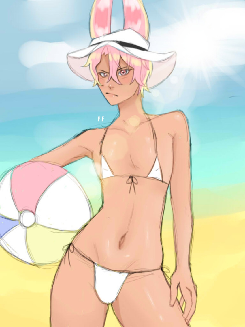 Rule 34 – beach beach ball bikini bikini bottom bikini top bunny boy bunny ear bunny ears furry gay nekomimi oc one boy original character phsenpai pink eyes pink hair simple background simple shading yaoi | 6736401