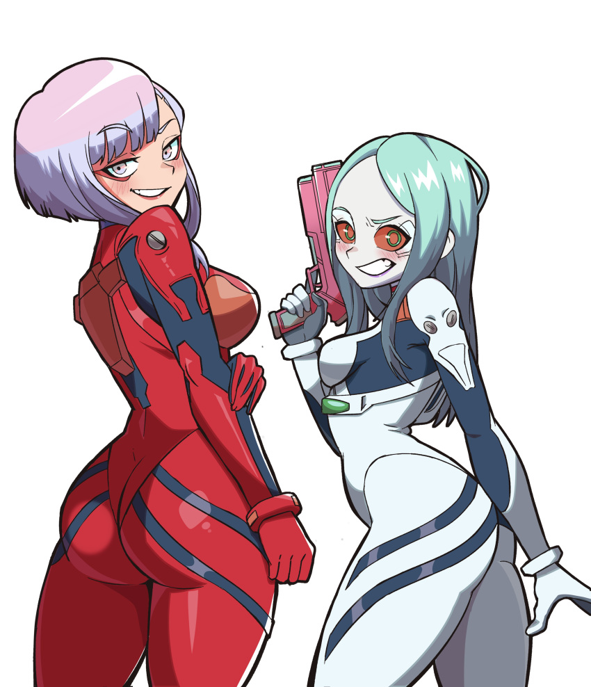 Rule 34 – 2girls ass asuka langley sohryu (cosplay) big ass bodysuit cybernetics cyberpunk: edgerunners cyberpunk 2077 cyborg female female only green eyes long hair lucy (edgerunners) mg99 multicolored hair plugsuit rebecca (edgerunners) red sclera rei ayanami (cosplay) short hair skin tight skindentation thick thighs thighs two tone hair | 6828428