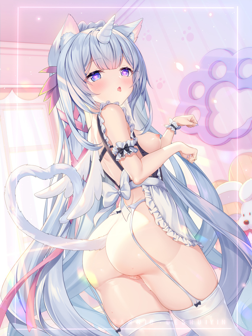 Rule 34 – alicorn animal ear fluff animal ears ass backless outfit bedroom blue eyes blue hair blush breasts cat ears cat girl cat tail commentary request curtains feathered wings female garter belt garter straps hair ribbon heart heart-shaped pupils heart tail highres horns indie virtual youtuber indoors long hair maid ninico (vtuber) nipples oerba yun fang open mouth paw pose paw print pink ribbon pussy pussy juice ribbon sannio single horn single wrist cuff skindentation small breasts solo stuffed animal stuffed dog stuffed toy symbol-shaped pupils tail thighhighs thighs unicorn very long hair virtual youtuber white thighhighs window wings wrist cuffs | 6788801
