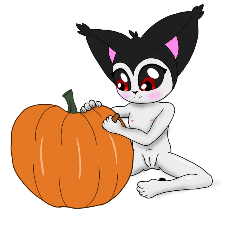 Rule 34 – anthro carving knife espurrito felid feline female flat chested food fruit fur genitals halloween hi res holidays mammal nipples nude plant pumpkin pussy red eyes simple background solo spread legs spreading white body young | 6790739