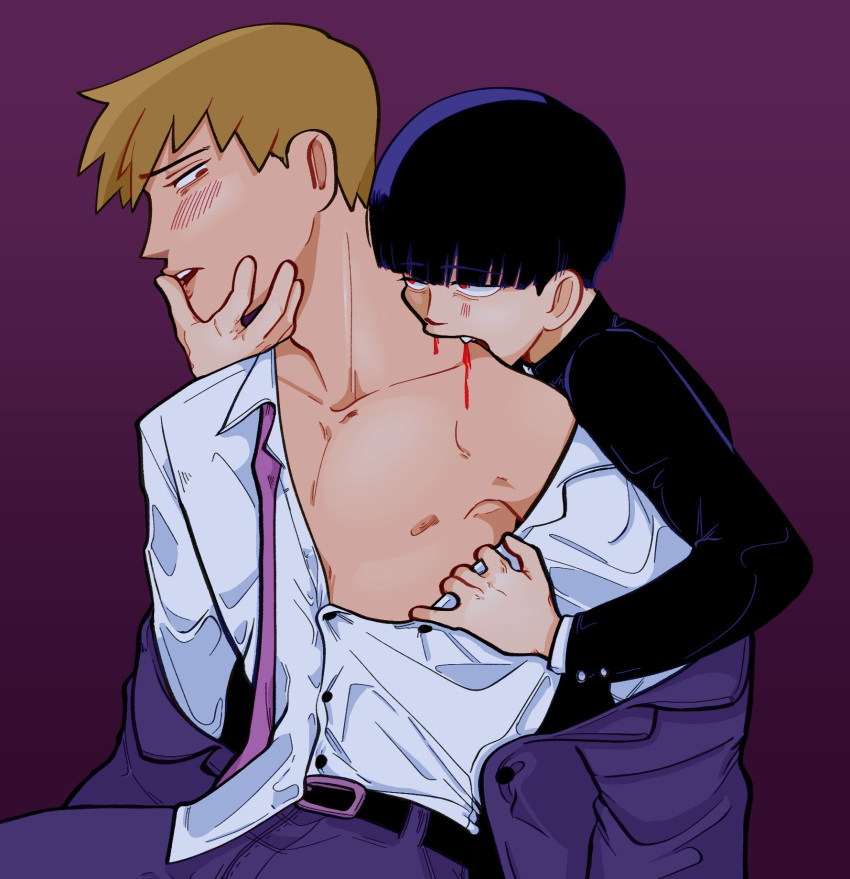 Rule 34 – age difference arataka reigen bleeding blood blush gay male male only mob psycho 100 neck bite nipples open shirt shigeo kageyama trippin hamster vampire yaoi | 6785972