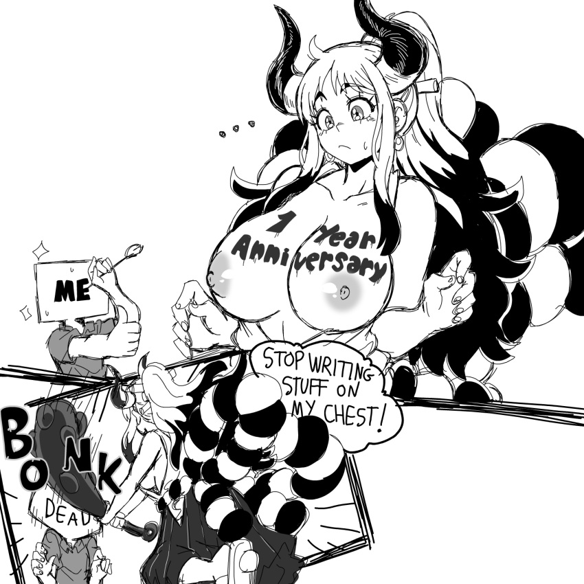 Rule 34 – ! … 1boy 1girls big breasts blush breasts breasts clothing comic dead female hitting horn horny bonk huge breasts lewdamone long hair looking down looking satisfied male monochrome nails nipples no bra number one piece shoes sweat sweatdrop text text bubble writing on body writing on breasts yamato (one piece) | 6763182