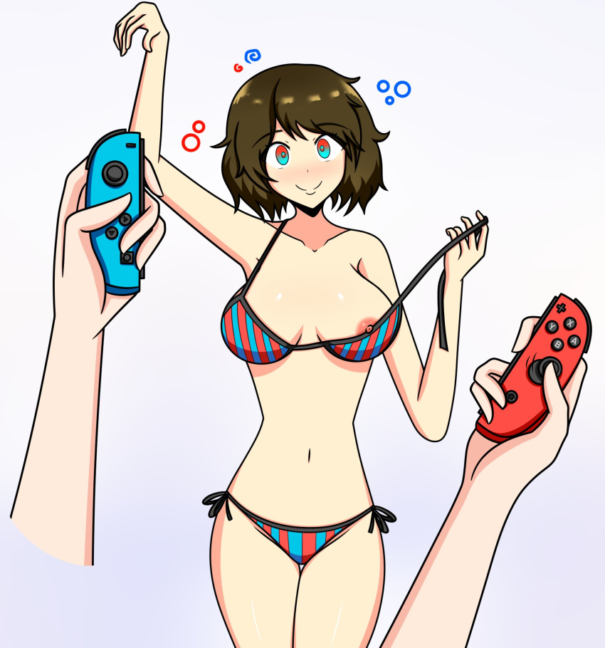 Rule 34 – 1girl 1girls 1other 2020s 20s absurdres ambiguous gender ambiguous pov arm up asian asian female atlus bikini blue bikini blue eyes blush body control breasts brown hair cleavage collarbone controller disembodied limb dominant male domination domination/submission eye contact female female focus femsub happy happy trance highres holding holding controller joy-con lavender background light-skinned female light-skinned male light background light skin looking at viewer medium breasts megami tensei midriff mind control multicolored bikini multicolored clothes multicolored eyes navel nintendo nintendo switch nipple slip nipples persona persona 5 pov puppet red bikini red eyes sadayo kawakami shin megami tensei short hair side-tie bikini bottom side-tie swimsuit simple background single nipple smile solo focus sortishkinda standing submissive submissive female swimsuit trance uncensored undressing very high resolution video game controller | 6767078