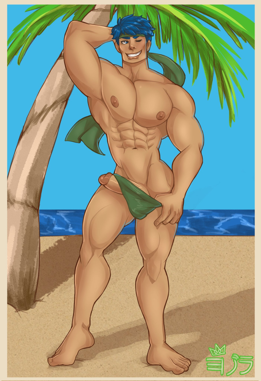 Rule 34 – 1male abs beach blue hair fire emblem hands behind head headband human only ike (fire emblem) male male focus male only muscular male penis out smile yozorac1 | 6795583