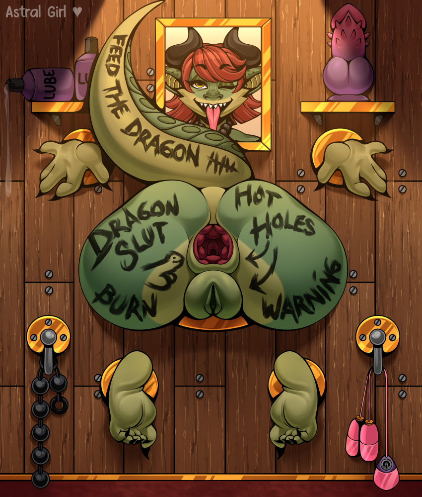Rule 34 – 1girls anal beads anthro anus ass astral girl commission countershading dildo dragon dragon ears dragon horns dragon tail egg vibrator female female only glory wall green body horns looking at viewer lube lube bottle narrowed eyes nude nude female pussy red hair sex toy sharp teeth smiling smiling at viewer solo solo female stretched anus stuck in wall tail thick ass tongue out upper teeth very high resolution wink winking at viewer writing on body yellow eyes | 6741004