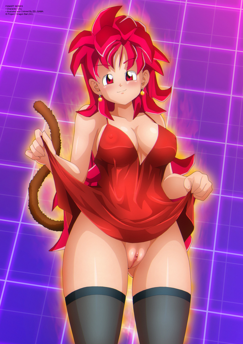 Rule 34 – aura blush bottomless breasts commission commissioner upload dragon ball dragon ball (object) dragon ball gt dragon ball heroes dragon ball super dragon ball xenoverse dragon ball z earrings eyebrows visible through hair female female only female saiyan large breasts long hair messy hair monkey tail nipples oc original original character purple background pussy red dress red eyes red hair saiyan saiyan tail shounen jump solo solo female super saiyan god tail thighhighs zel-sama zou (dragon ball xenoverse) | 5788004