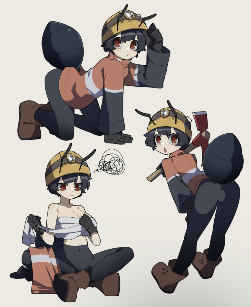Rule 34 – 1girls abdomen ant ant girl antennae big breasts black hair brown eyes hard hat pickaxe rhanfrhd safety vest wrappings | 6809866