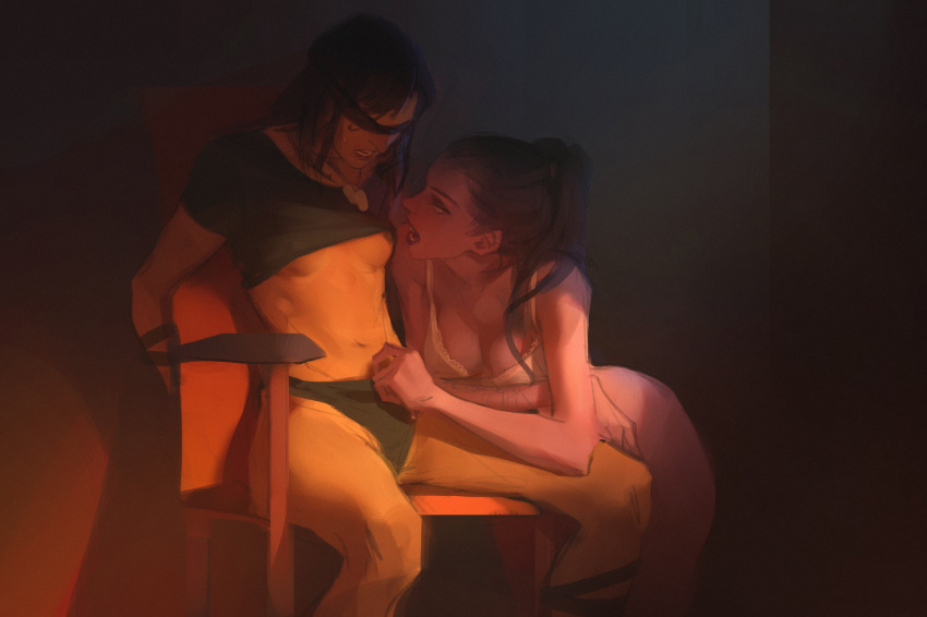 Rule 34 – black hair black panties black shirt blindfold blindfolded blizzard entertainment bondage bound bound to chair dark room efferwescent exposed breast exposed nipple female female only femdom forced hand on panties kidnapped one breast out overwatch painting (artwork) pharah pink skin purple skin roleplay seductive shirt lift teasing white bra widowmaker yuri | 6780537