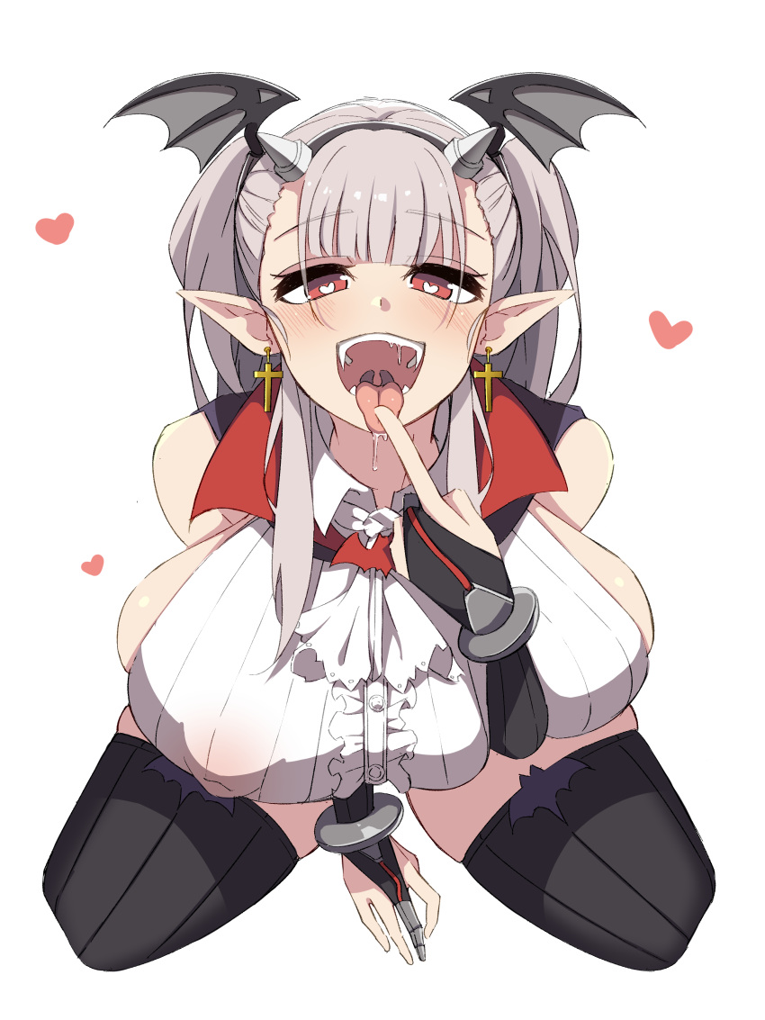 Rule 34 – :p absurdres ascot bangs black legwear blunt bangs blush breasts bridal gauntlets center frills covered nipples cross cross earrings draculina (last origin) earrings enon1129 eyebrows visible through hair fake horns fangs female frills heart heart-shaped pupils highres horns huge breasts jewelry kneeling last origin leaning forward long hair nipples pointy ears red eyes ribbed legwear saliva shirt silver hair simple background sleeveless sleeveless shirt solo symbol-shaped pupils thighhighs tongue tongue out two-tone cape two side up vampire white background wing hair ornament | 6026181
