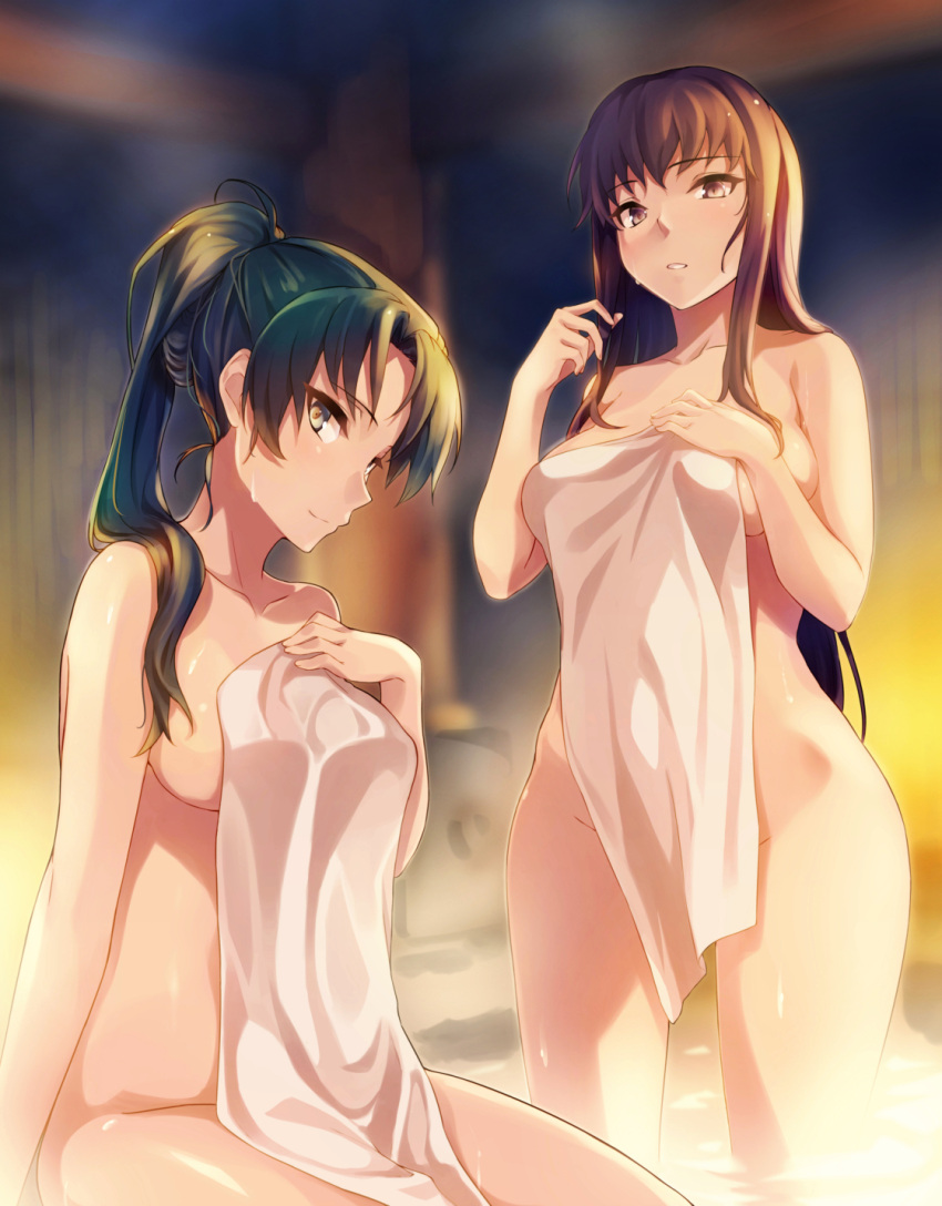 Rule 34 – 2girls bangs bare shoulders black hair blush breasts brown eyes brown hair collarbone fire emblem fire emblem: the blazing blade green eyes green hair high ponytail highres karla large breasts long hair looking at viewer lyn (fire emblem) lyndis (fire emblem) multiple girls naked towel nintendo nude onsen parted lips ponytail sajittari sidelocks sitting standing towel wading wet wide hips | 6794633