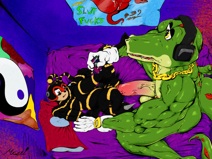 Rule 34 – abstract background absurd res anal anal sex anthro arthropod bee cel shading charmy bee crocodilian detailed disinterested sex duo hi res hymenopteran insects male male/male maski (author) muscular penetration phone pornography psychedelic background reptile scalie sega shaded sonic the hedgehog (series) twunk vector the crocodile yin yang | 6756368