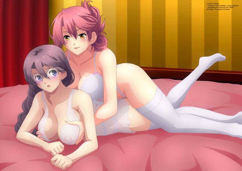 Rule 34 – 2girls blue eyes breast grab emma millstein from behind pink hair sara valestein sen no kiseki teacher and student trails of cold steel transparent clothing white lingerie yuri zel-sama | 6995452