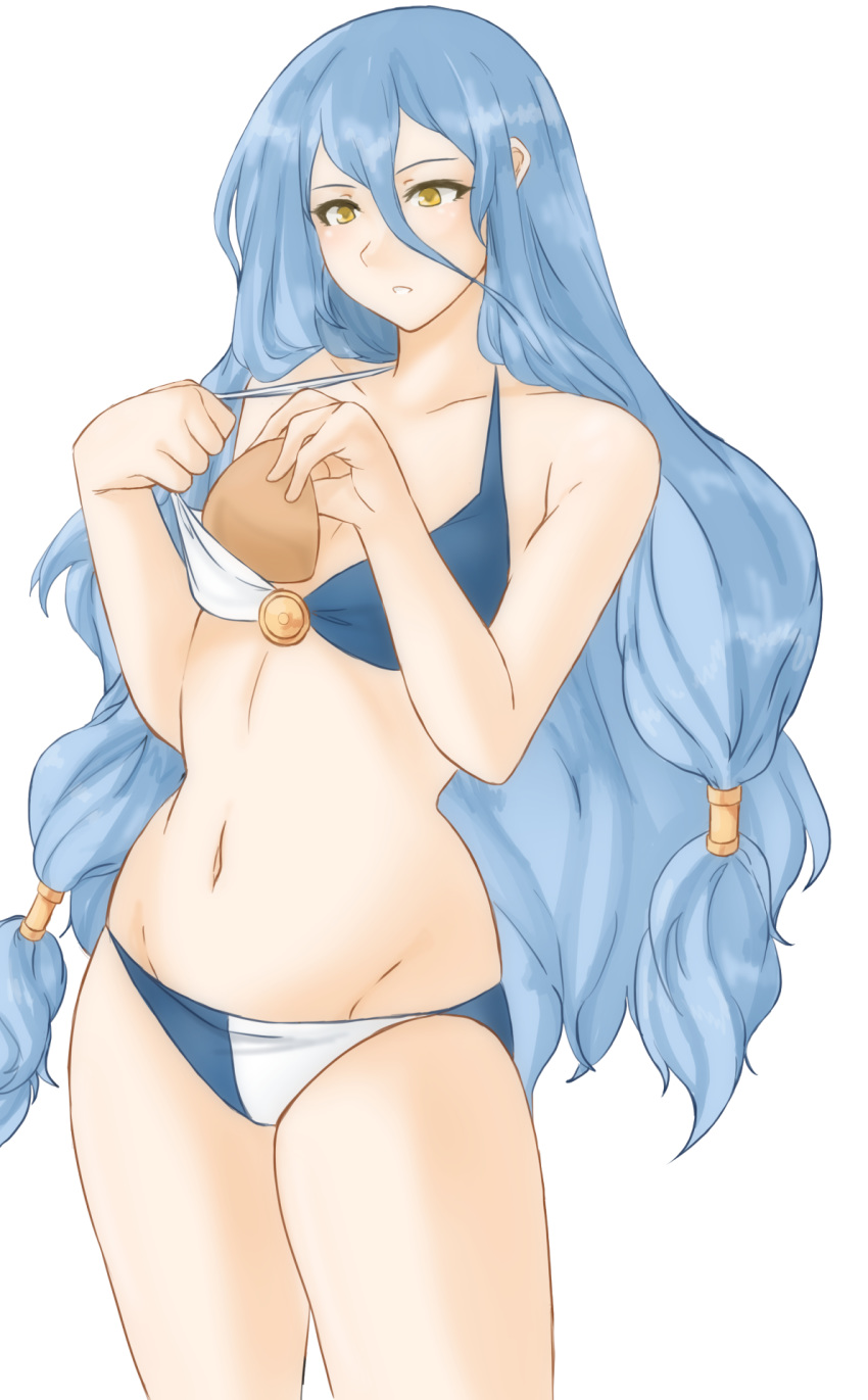 Rule 34 – azura (fire emblem) bare shoulders bikini blue hair blush breast padding breasts collarbone curvy facing to the side fire emblem fire emblem fates fire emblem heroes frown groin hair between eyes hair ornament highres light blue hair light blush long hair looking at breasts navel nintendo parted lips small breasts solo swimsuit thighs transparent background tridisart very long hair yellow eyes | 4203451