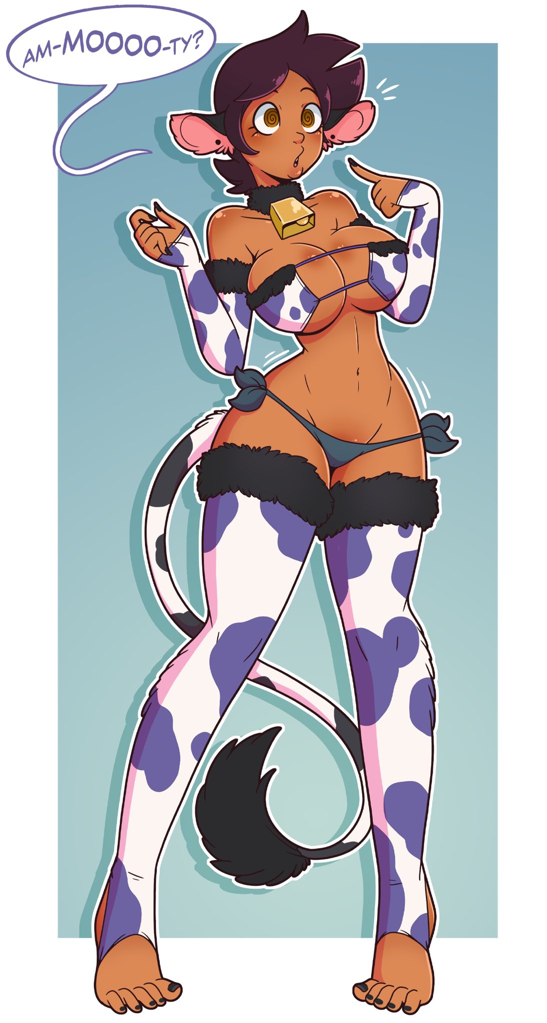 Rule 34 – 1girls brown eyes brown hair cow ears cow tail cowbell cowgirl disney disney channel disney xd eyepatch bikini eyes open eyes wide open female female focus female only hypnosis latina luz noceda mooing nail polish pointing at self short hair simple background standing on tip toes text text bubble the owl house toes transformation wrenzephyr2 | 7171724