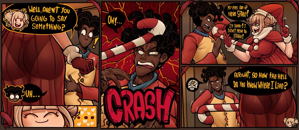 Rule 34 – 1boy 1girls ass ass focus ass visible through clothes candy cane castleart christmas christmas clothing christmas outfit comic comic page crossover dark-skinned male dark skin dc dcau dialogue bubble eastern and western character fangs female funny happy himiko toga hurt interracial my hero academia pale-skinned female pale skin panties smiling staring staring at ass static (superhero) static shock virgil hawkins yellow eyes | 5864593