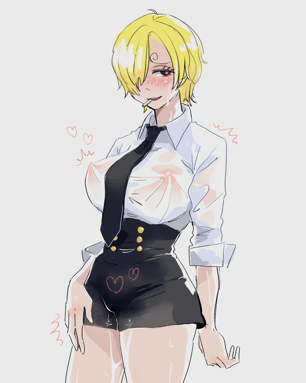 Rule 34 – 1girls aroused blonde hair blouse blush cigarette collared shirt erect nipples genderswap (mtf) hard nipples heart-shaped pupils hearts around body male to female one piece rule 63 sanji see-through see-through clothing smile smoking swirly eyebrows tie vinsmoke sanji white shirt | 7213858
