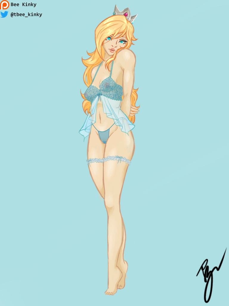 Rule 34 – 1girl alternate version available bee kinky blonde hair blue eyes full body lingerie lingerie only looking at viewer mario (series) nintendo princess rosalina transparent clothing | 7253996