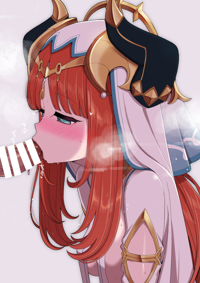 Rule 34 – 1girls bar censor blush breath censored fake horns fellatio female genshin impact green eyes hanauna headdress heart heart-shaped pupils horns long hair looking at penis nilou (genshin impact) oral penis red hair simple background solo sound effects sweat symbol-shaped pupils veil white background | 7318570