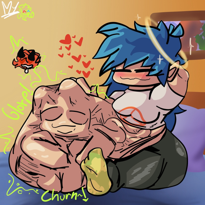 Rule 34 – abgail (manekineko) blue hair blush blushing female pred heart heart eyes male prey manekineko (artist) oc sapsavana stomach stomach bulge tagme text tristan (manekineko) vore willing vore | 7301497