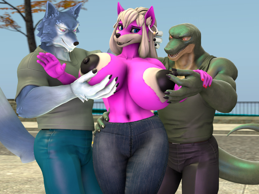 Rule 34 – 3d (artwork) anthro areola big breasts black areola black lips black nipples blue body blue eyes blue fur bottomwear breast grab breasts canid canine canis clothed clothing denim denim clothing digital media (artwork) ear piercing ear ring exhibitionism female fur green body green scales group hair hand on breast heart huge breasts jeans lips lizard looking at viewer male male/female mammal nipple fetish nipple pinch nipple play nipples pants piercing pinch pink body pink fur public reptile ring piercing scales scalie shirtless shirtless female sparkpad topless topless female trio white body white fur white hair wolf yuni hermit | 6674994