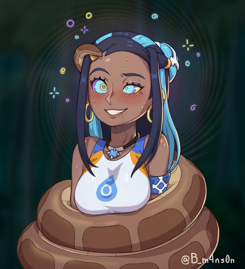 Rule 34 – 1boy 1girls black hair blue hair blush breasts clenched teeth coiling coils dark-skinned female dark skin drooling earrings femsub hair ornament hoop earrings hypnosis kaa kaa eyes long hair m4nson maledom medium breasts mind control multicolored hair necklace nessa (pokemon) resisting smile snake swimsuit the jungle book two-tone hair weak resistance | 7329570