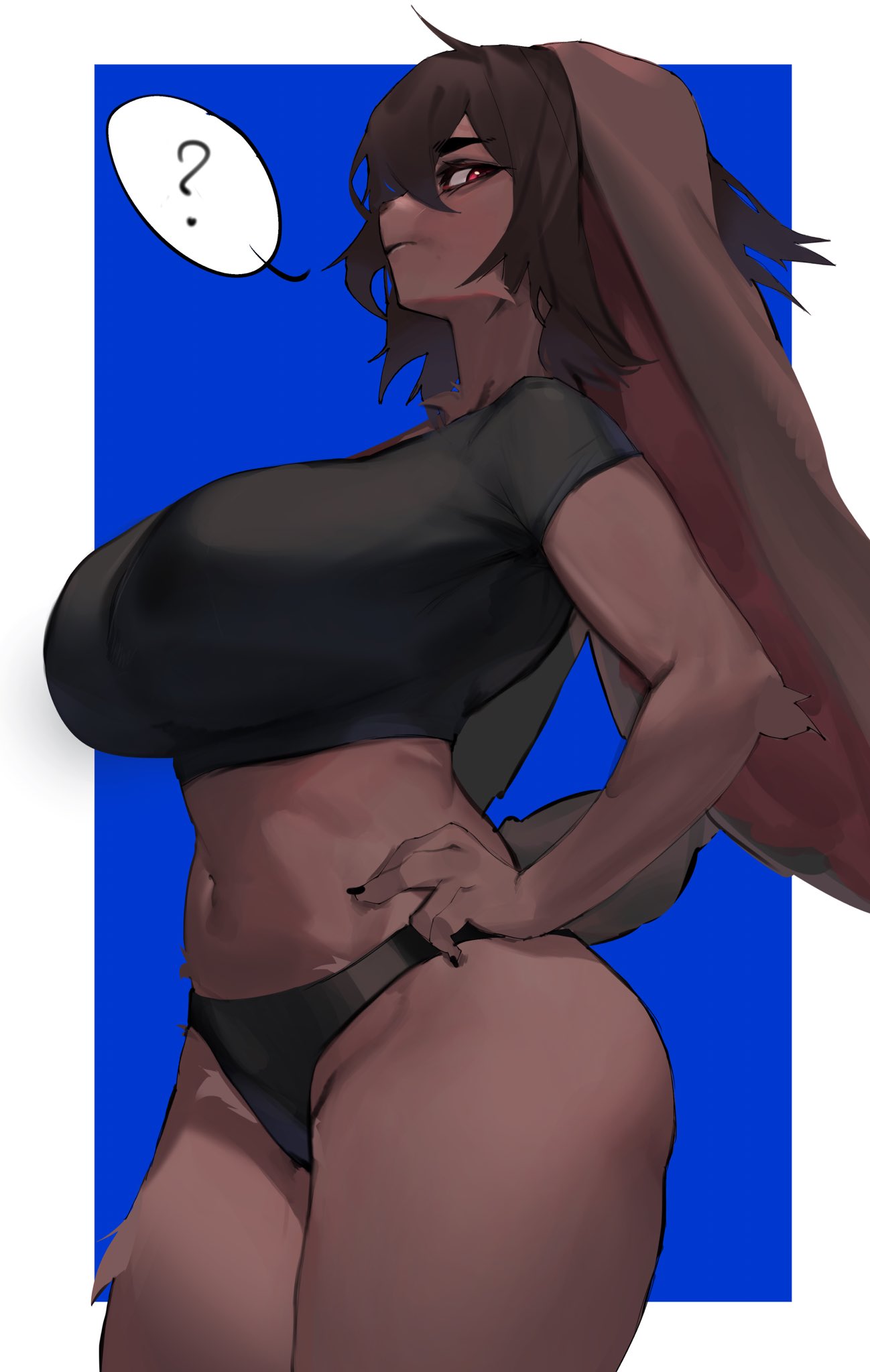 Rule 34 – 1girls ? big breasts black hair breasts brown fur female female only fur furry furry only leporid looking at viewer narrowed eyes rabbit rabbit ears red eyes side view solo speech bubble tagme thick thighs wide hips woobin94 | 7437080