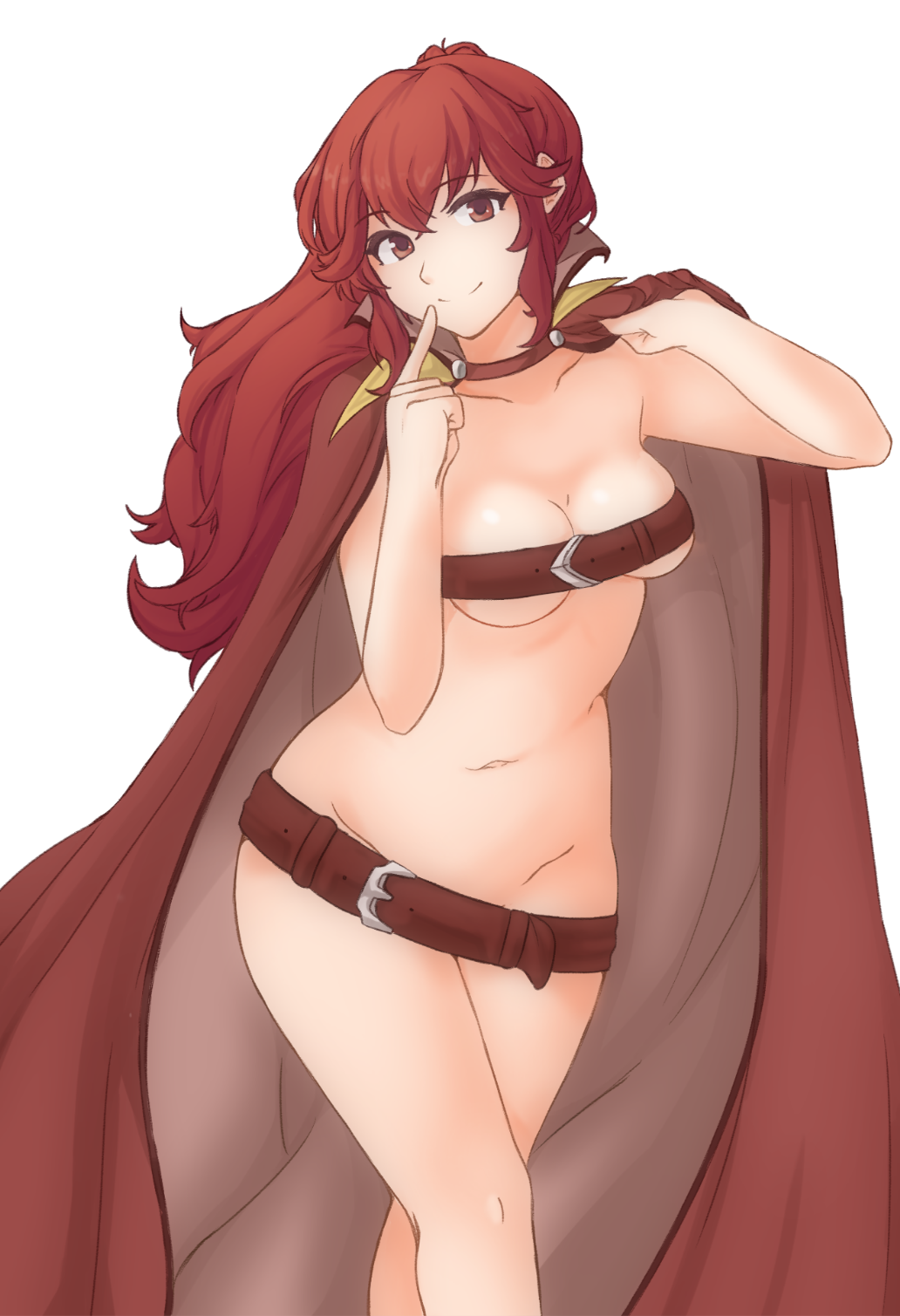 Rule 34 – 1girls anna (fire emblem) belt beltbra beltskirt cloak covering female female only finger to mouth fire emblem fire emblem awakening highres leaning forward long hair looking at viewer naked cloak nintendo ponytail red cloak red eyes red hair smile solo standing transparent background tridisart | 7411009