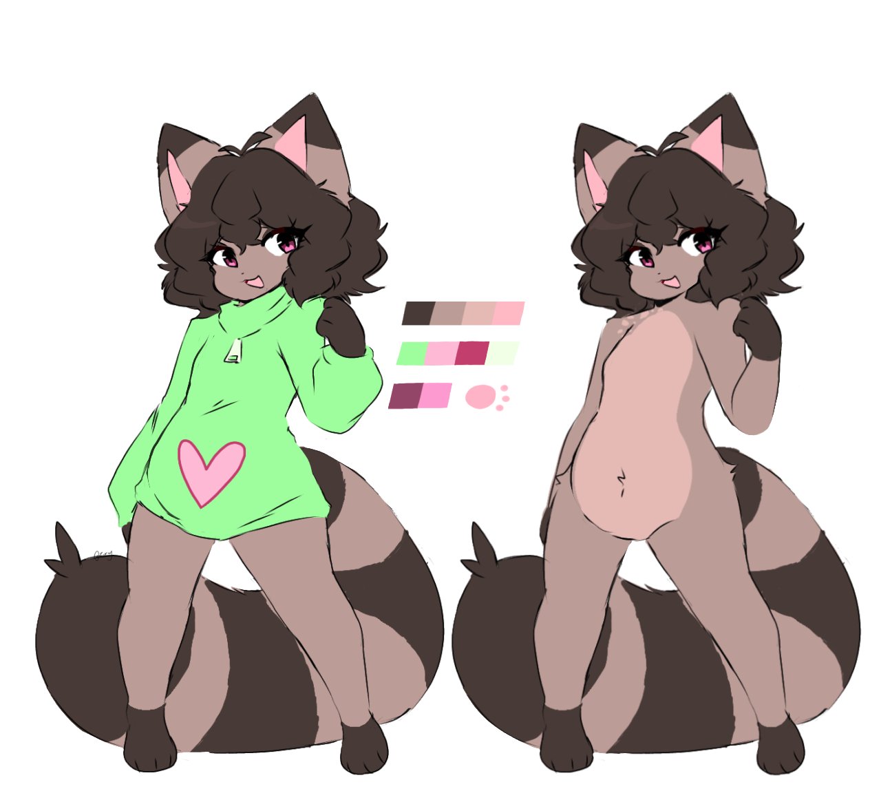 Rule 34 – big ears big tail brown hair green shirt heart nude reference image reference sheet shirt only smile spots thighs tuna maki z zmag8 zipper | 7374057