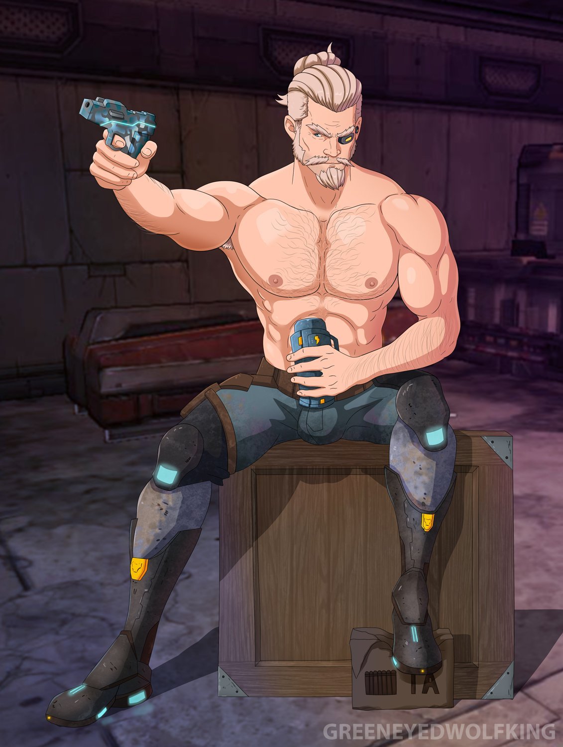 Rule 34 – 1boy bara borderlands bulge chest hair greeneyedwolfking male only muscular muscular male older male solo solo male zane flynt | 7425441