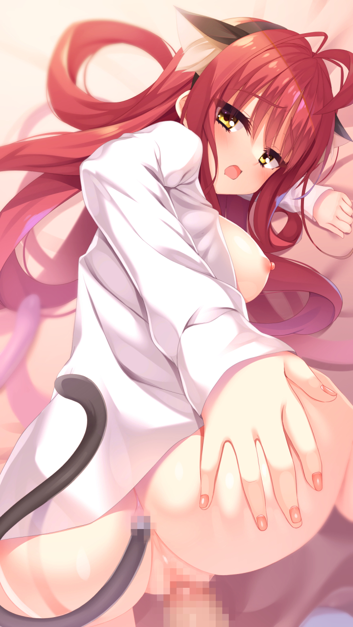 Rule 34 – 1boy ahoge all fours animal ear fluff animal ears aria. arm support ass bangs blush breasts cat ears cat tail censored commentary request dracu-riot! drooling eyelashes fake animal ears female fingernails furrowed brow hair between eyes half-closed eyes hand on own ass highres large breasts long hair long sleeves looking at viewer looking back mosaic censoring mouth drool naked shirt nipples on bed open mouth pussy red hair sex sex from behind shirt sideboob sidelocks straight tail top-down bottom-up vaginal penetration very long hair white shirt yarai miu yellow eyes | 7395477