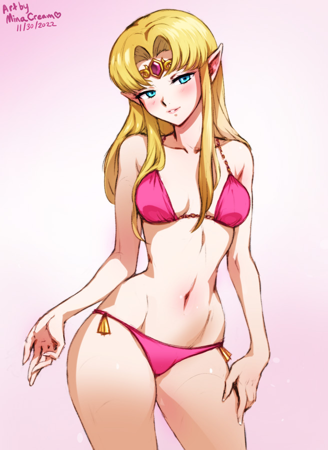 Rule 34 – 1girls alternate costume aqua eyes artist name bangs bare shoulders bikini blonde hair blue eyes blush breasts circlet collarbone commentary cowboy shot dated english commentary female female only gradient background grin head tilt jewelry lips looking at viewer medium breasts minacream navel nintendo parted bangs parted lips pink background pink bikini pink lips pink swimsuit pointy ears princess zelda smile solo super smash bros. swimsuit tagme the legend of zelda the legend of zelda: a link between worlds thighs zelda (a link between worlds) | 7298700