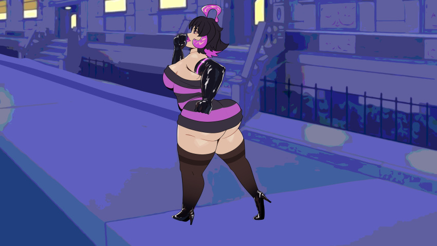 Rule 34 – 1girls ass big ass clothed fat ass female only high heels meme plumpish (waru-geli) purple hair redraw short dress solo solo female solo focus tagme vamonos de fiesta a factory walking waru-geli | 7483285