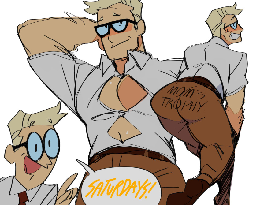 Rule 34 – big butt big pecs blonde hair blush button down shirt cleavage dexter’s dad dexter’s laboratory dilf dress pants embarrassed gay glasses hokawazu hunk male cleavage male focus male only solo male | 7286835