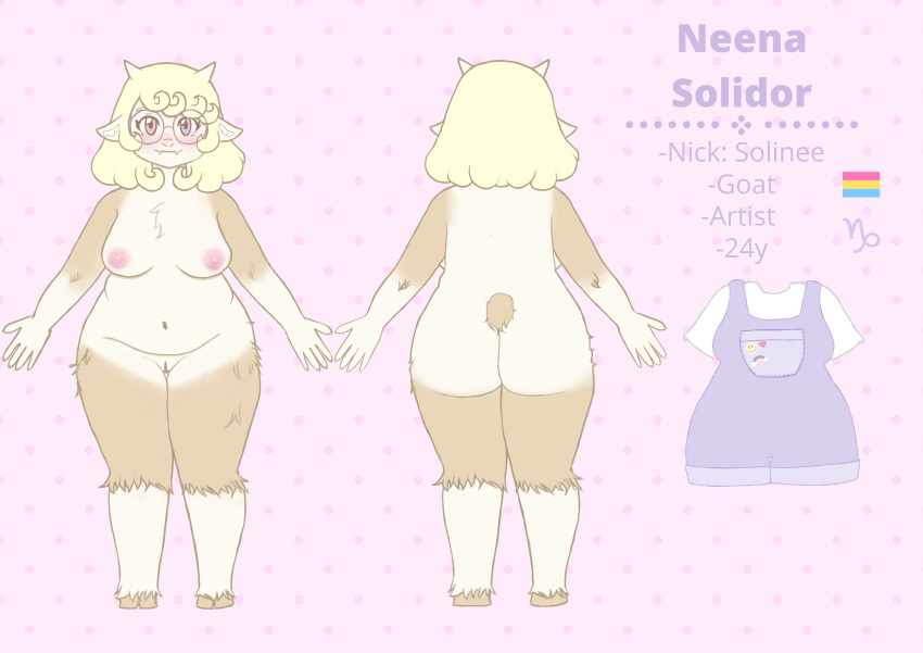 Rule 34 – absurd res anthro blonde hair bovid bovid horn capricorn (symbol) capricorn (zodiac) caprine caprine horn caprine pussy chubby belly chubby female eyewear female fur genitals glasses goat hair heterochromia hi res horn humanoid lgbt pride mammal model neena overweight pansexual plump labia pussy sheet (disambiguation) short slightly chubby solidor solinee solo thick thighs western zodiac wide hips yellow body yellow fur | 5749723