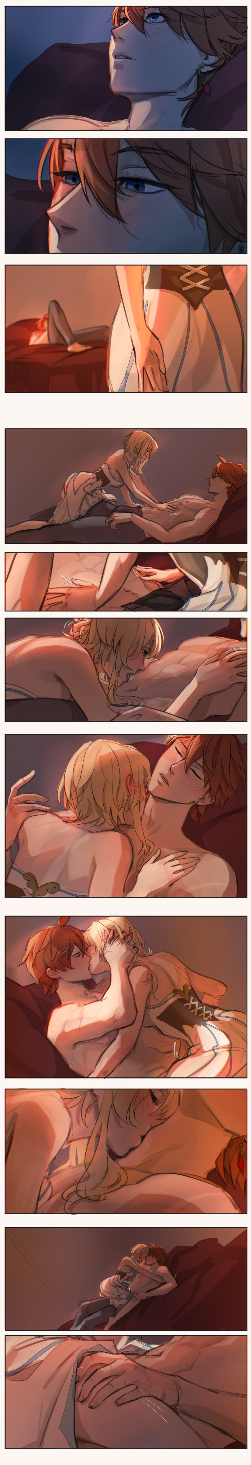 Rule 34 – blonde hair blush childe (genshin impact) female genshin impact girl on top holding leg kissing licking licking neck licking stomach lumine (genshin impact) male red hair straight tartaglia (genshin impact) viria13 | 7446050