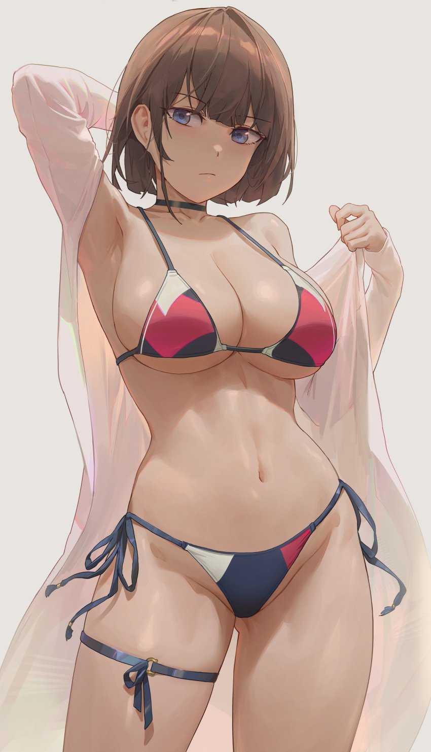 Rule 34 – 1girls bikini breasts brown hair cleavage female free style high resolution huge breasts large breasts light-skinned female light skin navel original original character purple eyes short hair yohan1754 | 7383542