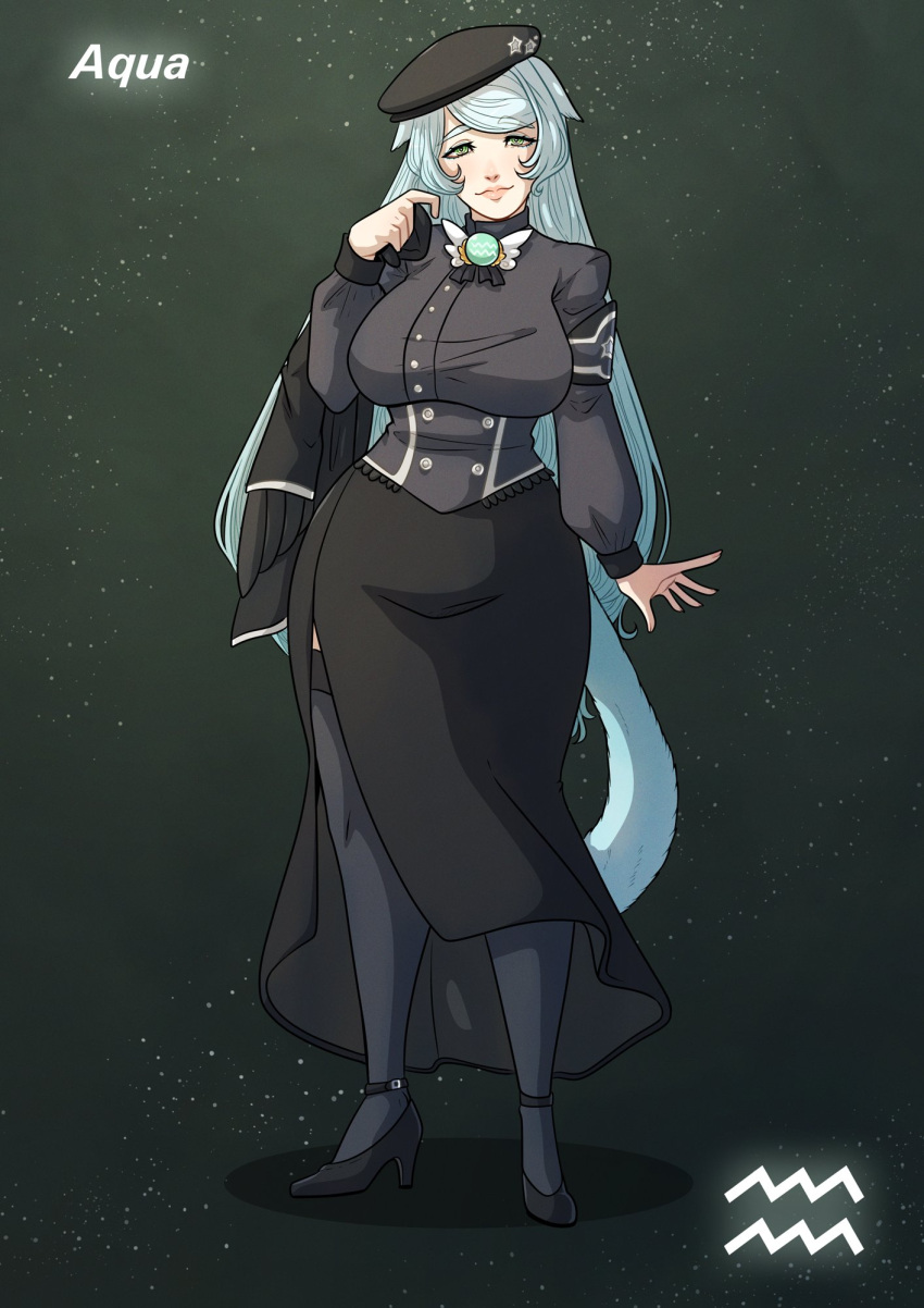 Rule 34 – 1girls aqua (zodicat) aqua hair aquarius (zodiac sign) big breasts cat girl cat tail female female only full body green eyes hat heels hi res kinkymation long hair long skirt looking at viewer narrowed eyes smiling smiling at viewer solo stockings tail zodiac zodicat | 7413948