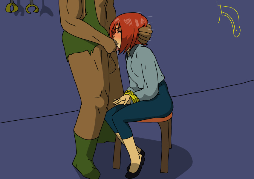 Rule 34 – clothed dark-skinned male fellatio forced forced fellatio forced oral hand on head head grab oral oral sex pushing rape red hair sitting sitting on chair sunnie tied tied hands w.i.t.c.h. will vandom | 7409504