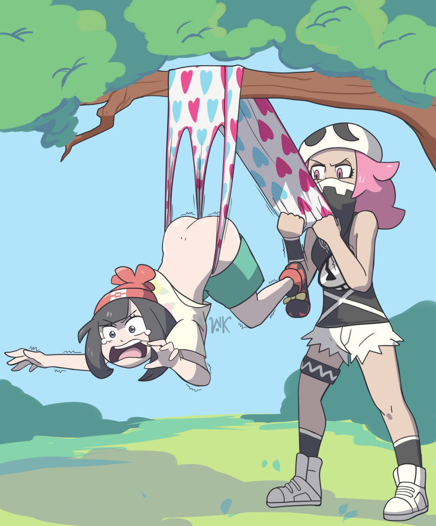 Rule 34 – 2girls artist request ass black hair female female only female team skull grunt nintendo panties pink hair pokemon pokemon sm rapp (pokemon) selene (pokemon) tagme team skull grunt tears tree branch underwear wedgie | 5260429