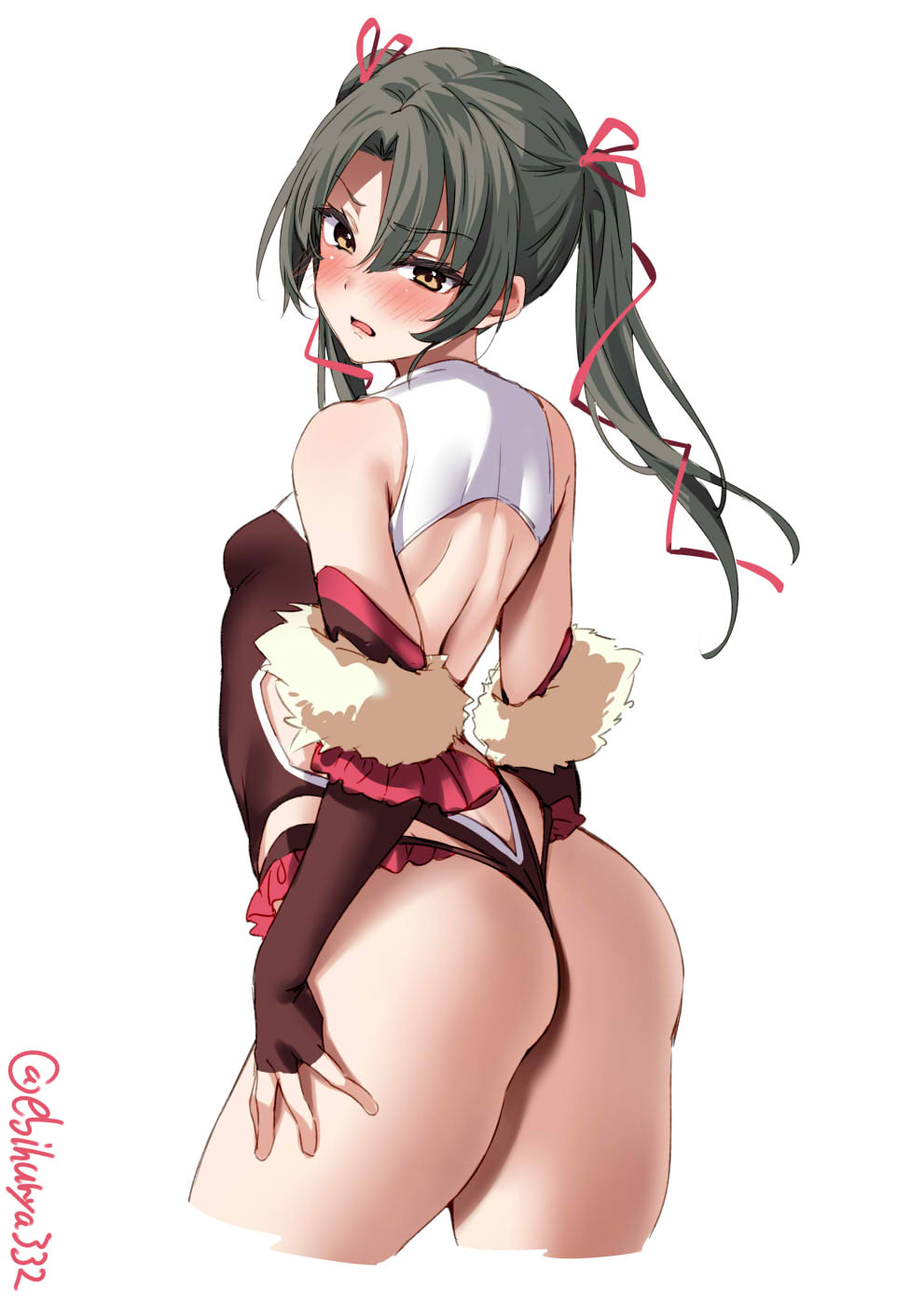 Rule 34 – alternate costume ass bangs blush breasts bridal gauntlets cosplay cropped legs dark green hair ebifurya female hair ribbon highres kantai collection long hair looking at viewer looking back mizuki yukikaze mizuki yukikaze (cosplay) one-hour drawing challenge open mouth parted bangs pink ribbon ribbon simple background small breasts solo taimanin (series) taimanin suit taimanin yukikaze thighs twintails twitter username white background yellow eyes zuikaku (kantai collection) | 7558370