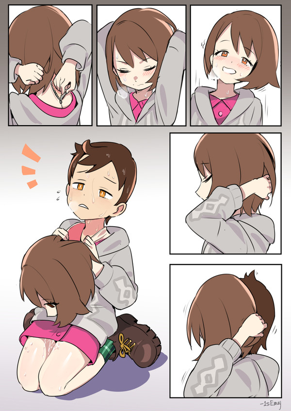 Rule 34 – 1boy blush boots brown eyes brown hair closed eyes comic cosplay crossdressing eye contact gloria (pokemon) half-closed eyes heavy breathing human human only kigurumi kneeling looking at viewer mask nintendo pokemon pokemon ss rule 63 skinsuit skirt smile sweat sweater text victor (pokemon) watermark wet white border wide hips zentai zipper | 3492745